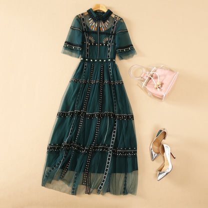 Women’s Mesh Embroidered Dress – Elegant Temperament Style - GM Traders
