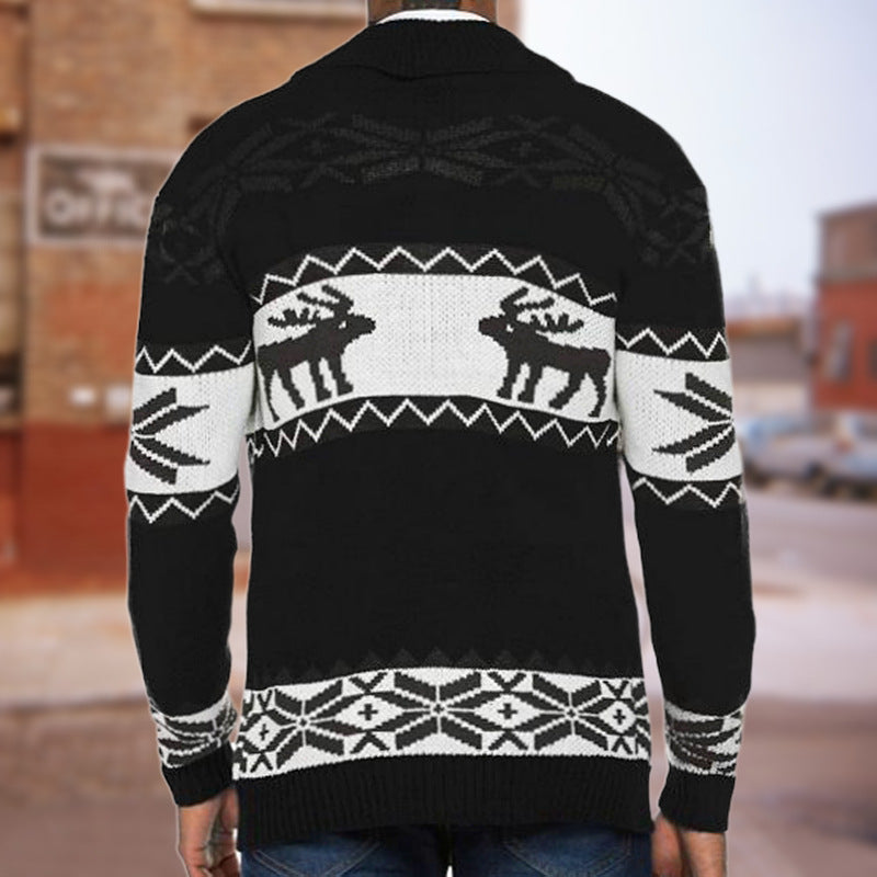 Men’s Christmas Jacquard Button Cardigan Sweater Coat – Holiday Knitwear