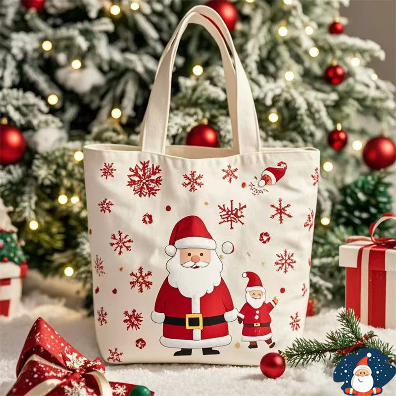 Santa Claus Christmas Eve Gift Bag – Portable Canvas Holiday Stocking for Xmas Presents