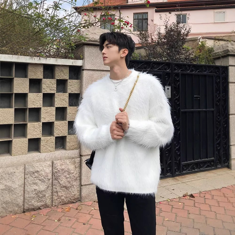 Men’s Loose Casual Knit Pullover | Mink Velvet Soft Autumn Winter Outerwear Top