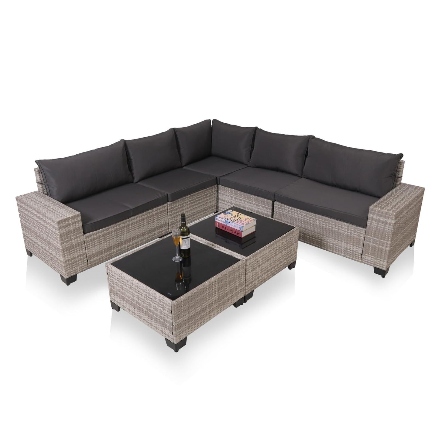 7-Piece Outdoor Patio Set – Wicker Rattan Sofa with Glass Tables & Cushions🛋️✨ - GM Traders
