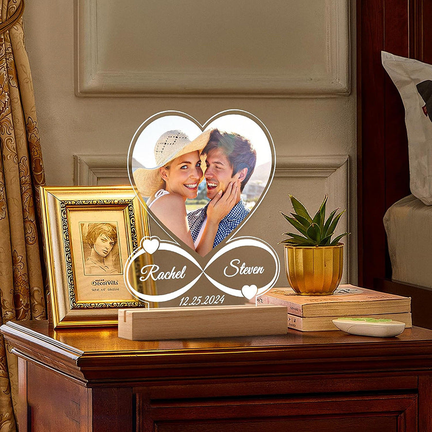 Personalized Acrylic Photo Night Light Ornament - USB LED Lamp Valentine's Day Gift