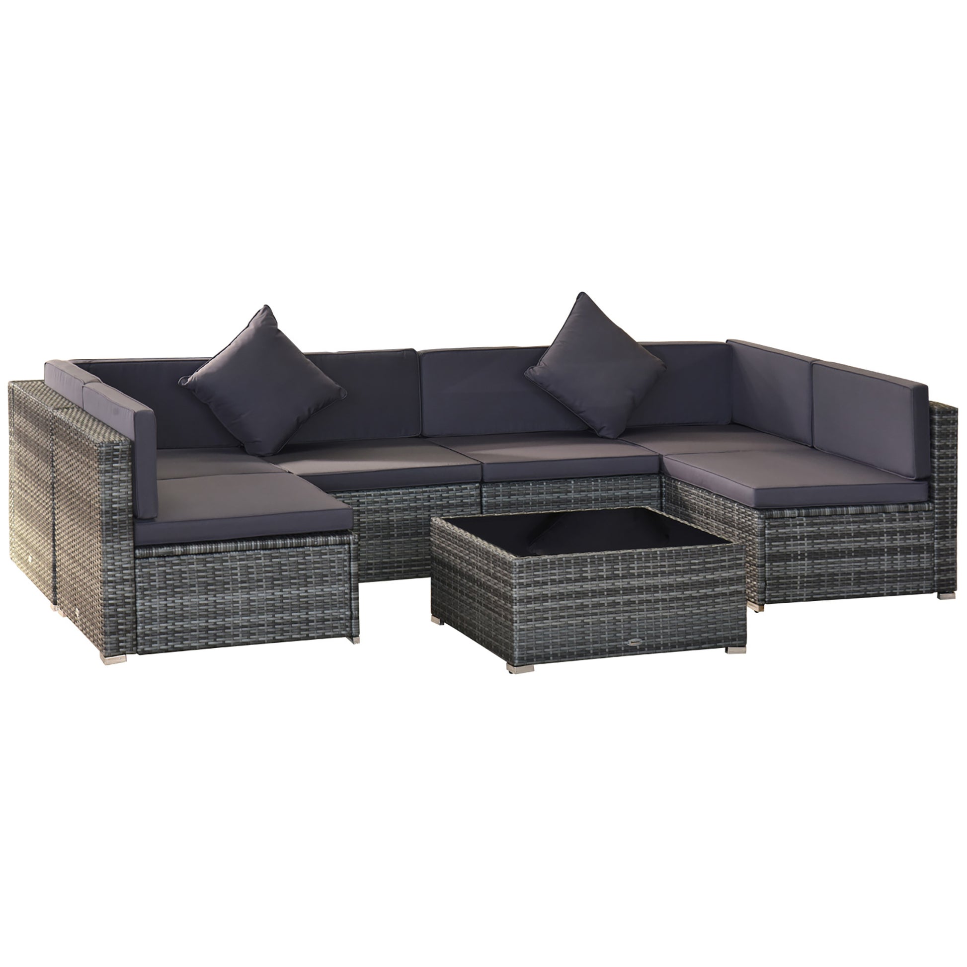 “7-Piece Wicker Patio Set – Outdoor Sectional Sofa with Cushions & Glass Table (Gray)” 🛋️✨ - GM Traders