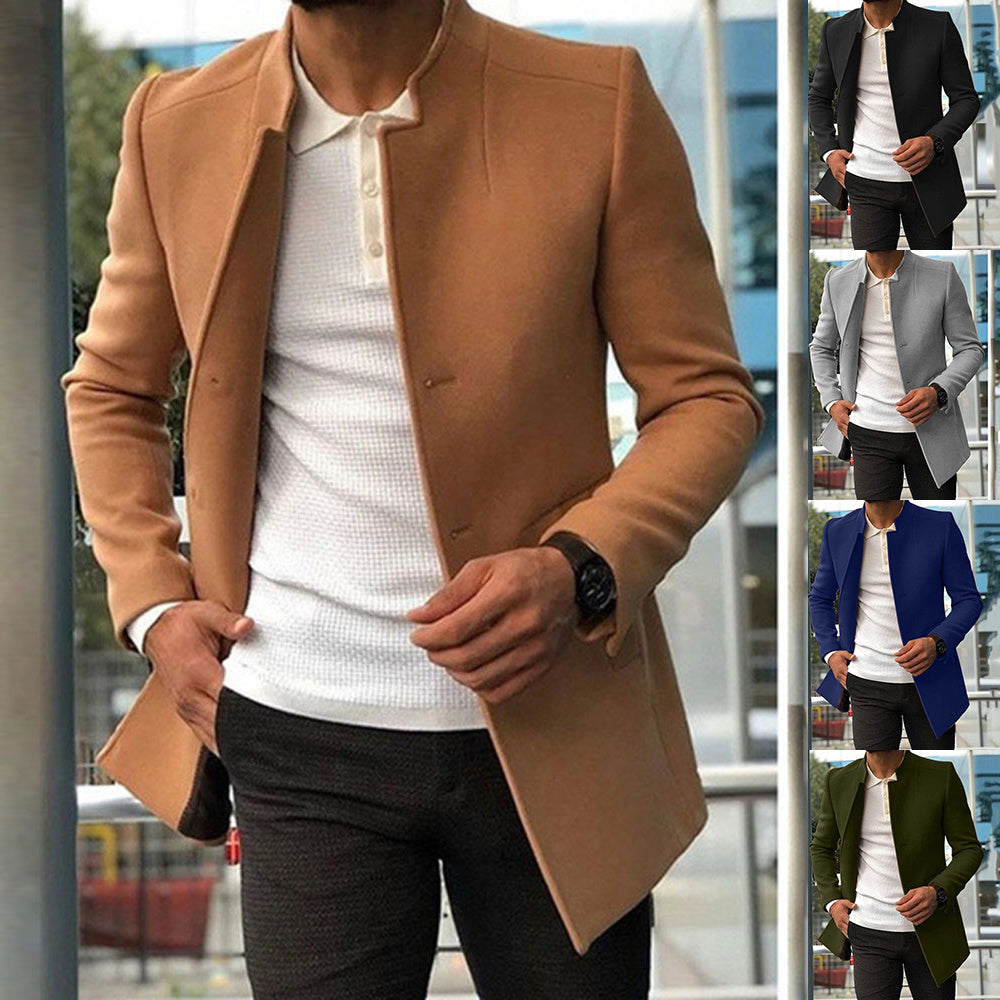 Men’s Slim Fit Single-Breasted Coat – Solid Color Business Jacket for Fall & Winter
