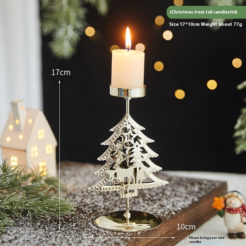 Romantic Christmas Wrought Iron Candlestick – Elegant Candle Tray Decoration for Holiday Home & Table Décor