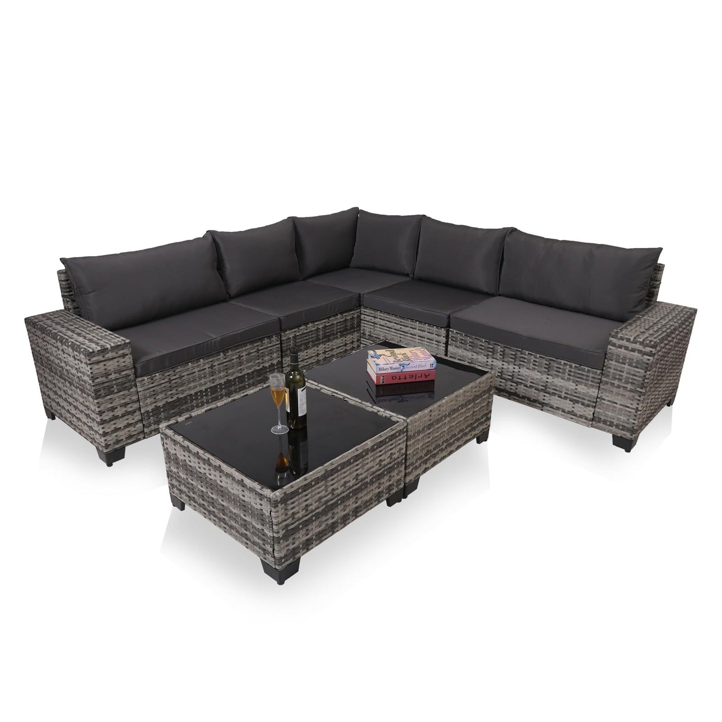 7-Piece Outdoor Patio Set – Wicker Rattan Sofa with Glass Tables & Cushions🛋️✨ - GM Traders