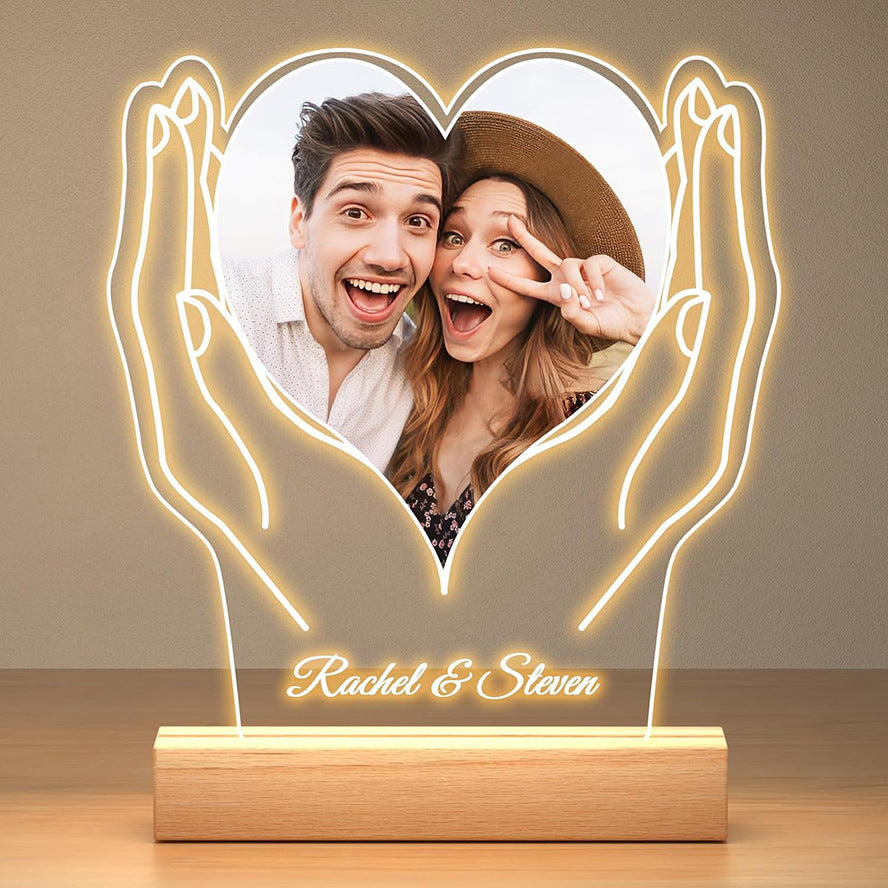 Personalized Acrylic Photo Night Light Ornament - USB LED Lamp Valentine's Day Gift