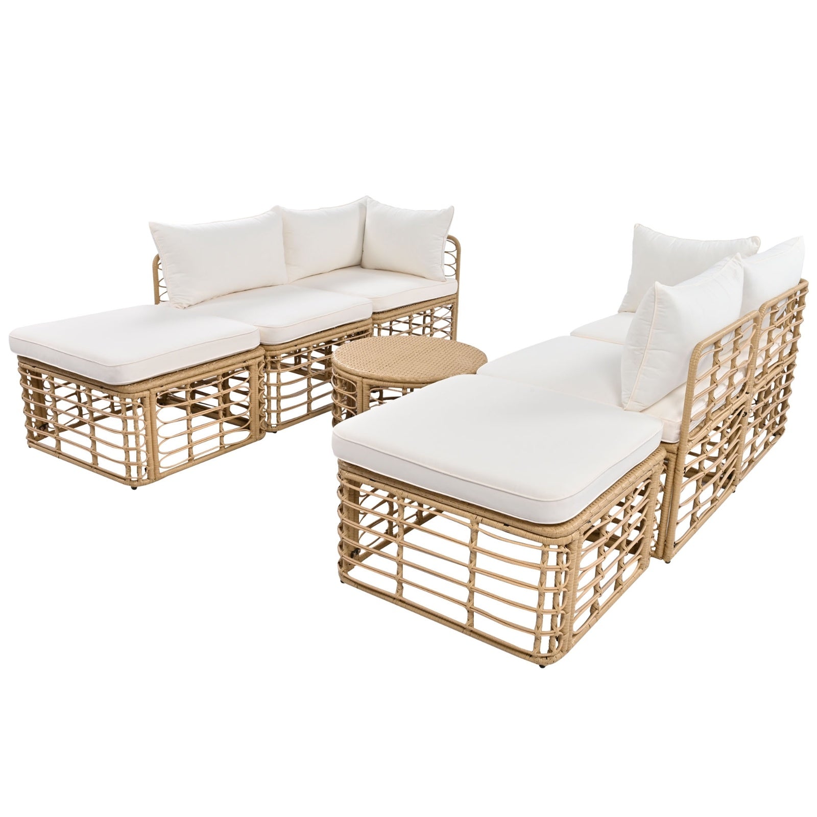 GO 7 Pieces Outdoor Patio Furniture, All-Weather Rattan Sectional Sofa Set With Thick Cushions And P - GM Traders