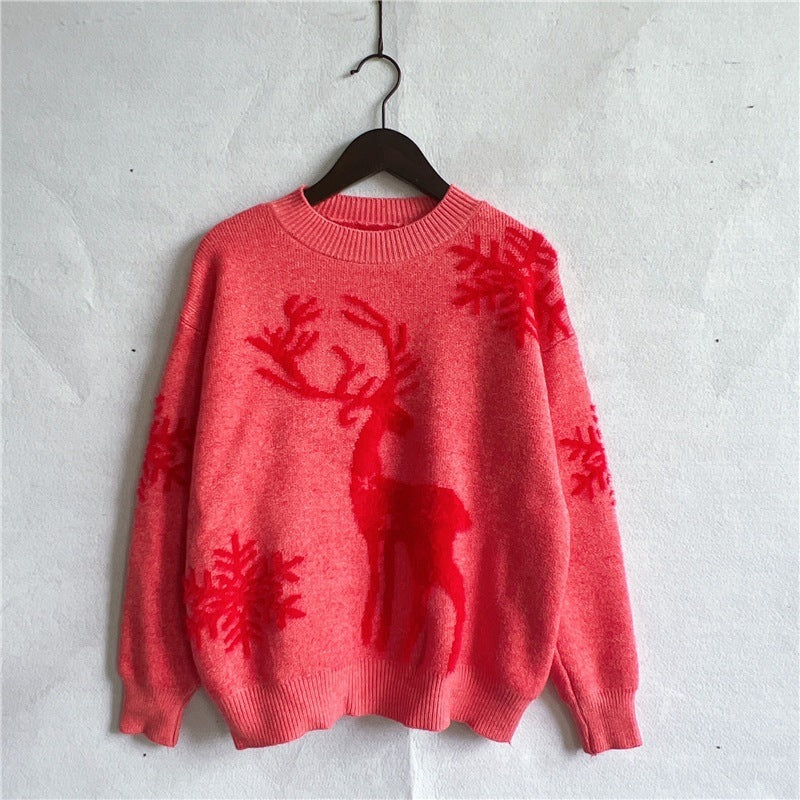 Women’s Fashion Round Neck Long Sleeve Knitted Christmas Sweater – Holiday Winter Pullover