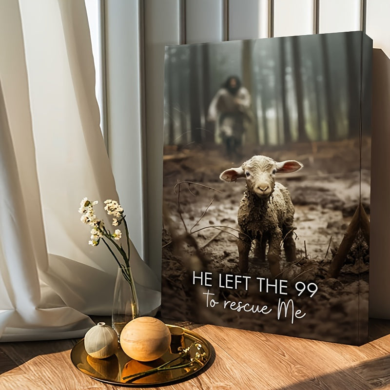 He Left 99 to Save Me – Christian Framed Canvas Wall Art for Home & Living Room