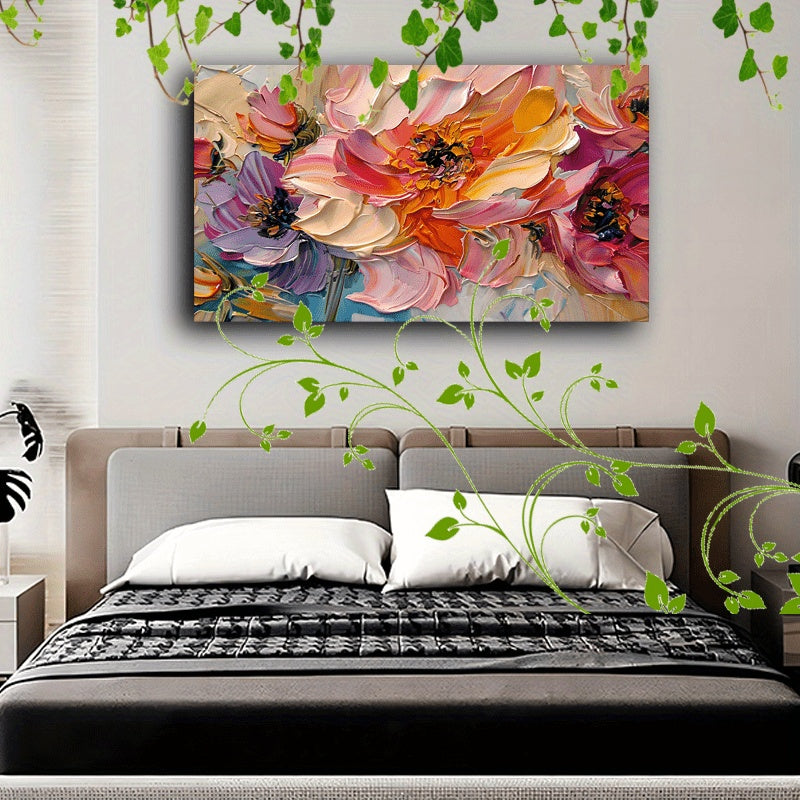 Vibrant Floral Canvas – Framed Abstract Flower Wall Art for Home & Office Decor