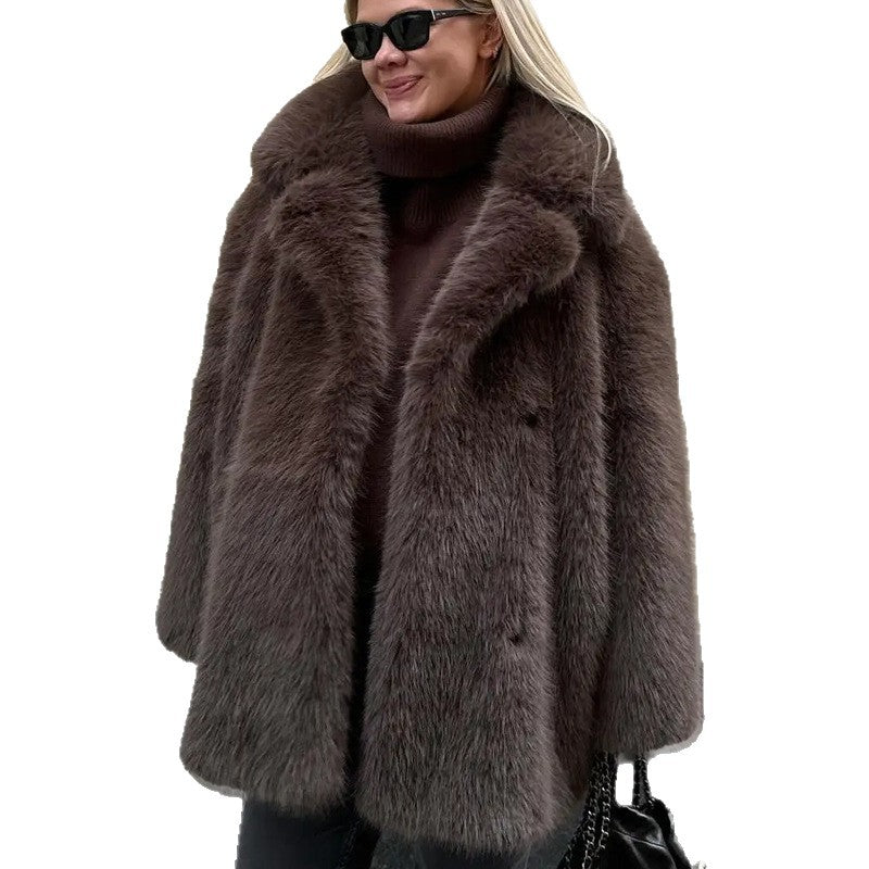 Women’s Mid-Length Fur Coat – Warm Autumn Winter Street Style Jacket