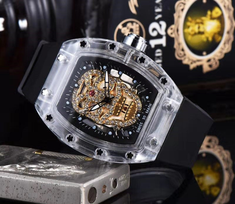 Men’s Business Watch – Ghost Punk Design with Diamond Transparent Case