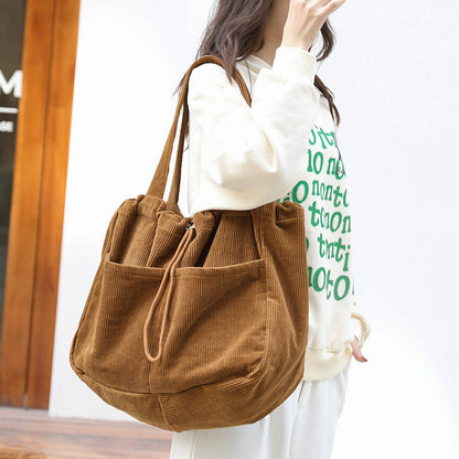 Ins Corduroy Shoulder Bags Drawstring Multi-pocket Handbag Women Underarm Bags - GM Traders