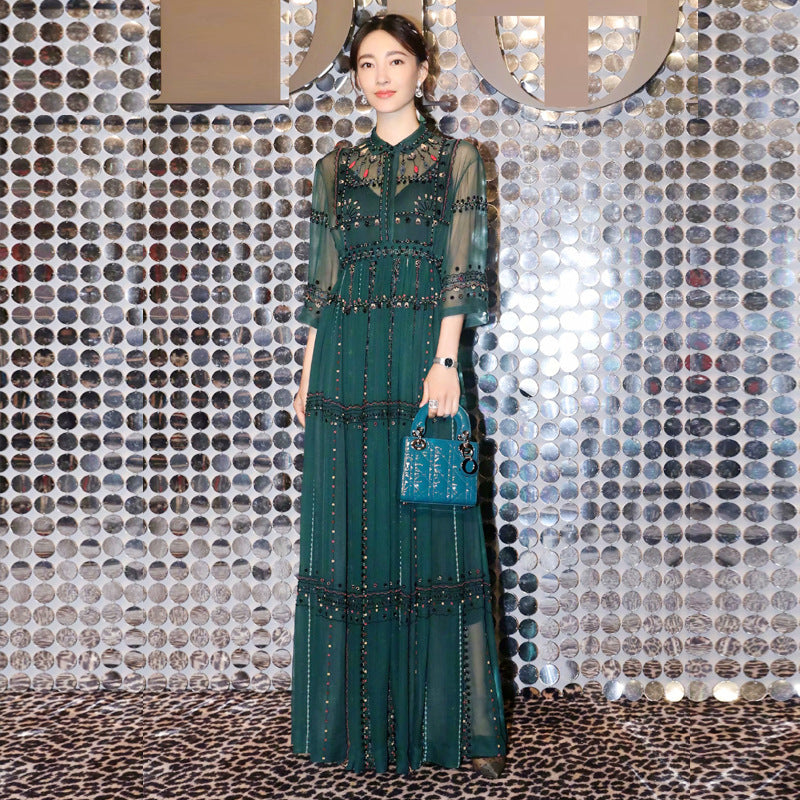 Women’s Mesh Embroidered Dress – Elegant Temperament Style - GM Traders