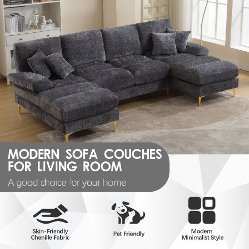 GOMYWAY Sectional Couches For Living Room Modular Sofa With Double Chaise U- Shaped Sofa Set With Chenille Fabric For Home Furniture