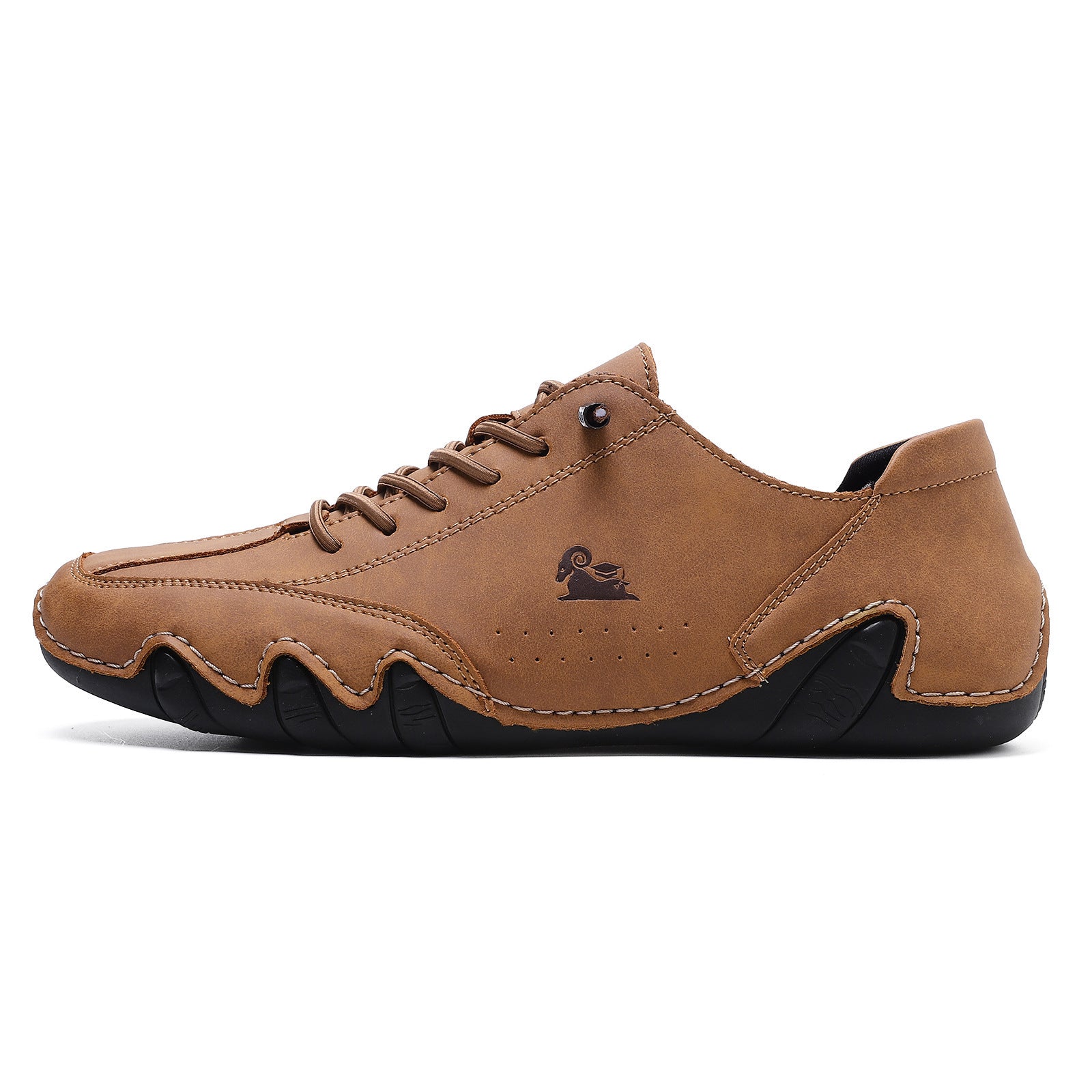 Brown leather casual shoes lazy man octopus with wave sole design