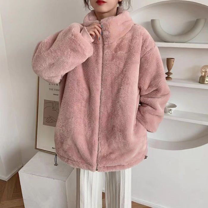 Loose Fluffy Thickened Petite Women's Coat – Apricot, Coffee, Pink & Black (S–XL) | Winter