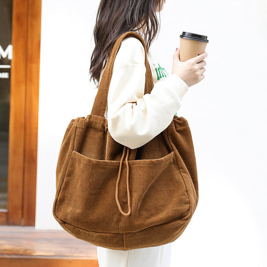 Ins Corduroy Shoulder Bags Drawstring Multi-pocket Handbag Women Underarm Bags - GM Traders