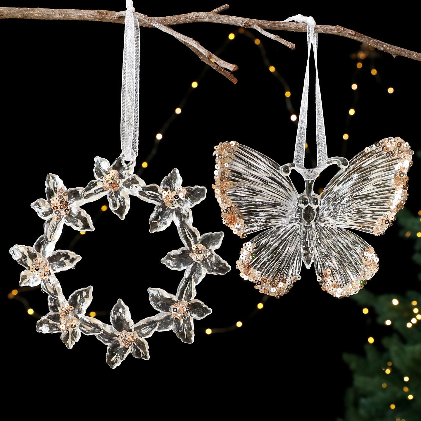 Sequined Acrylic Christmas Pendants – Transparent Holiday Ornaments for Tree, Home & Party Décor