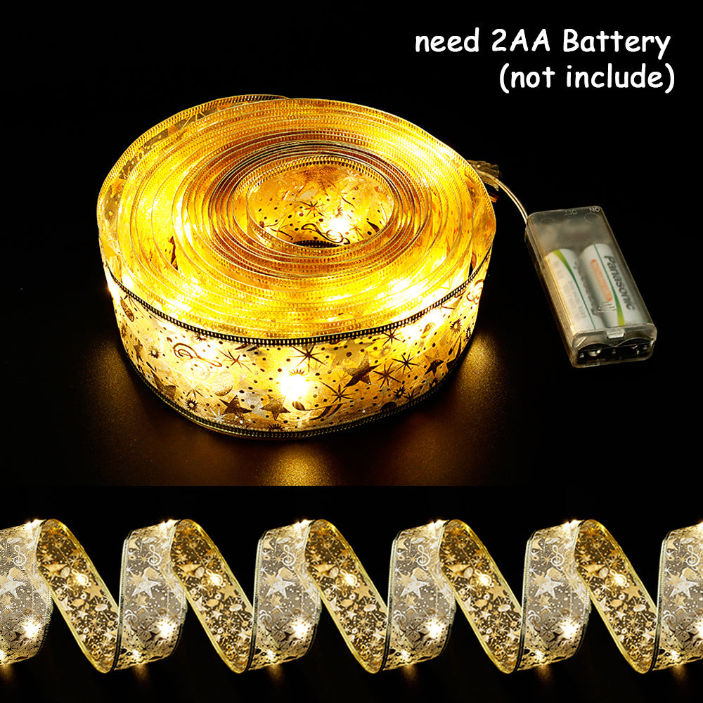 Fairy Lights String Christmas Ribbon Bow Tie – LED Holiday Decoration for Xmas Tree & Party