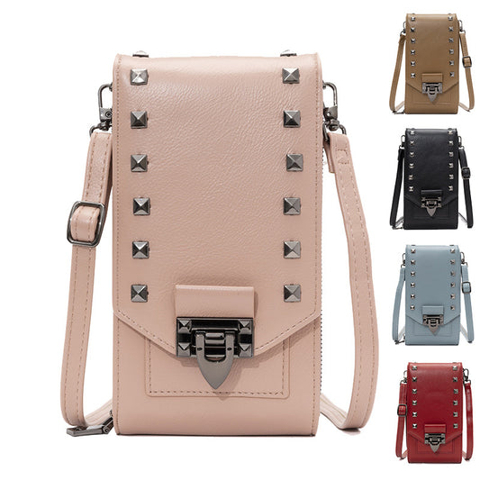 Rivet Design Shoulder Bags Mobile Phone Handbag Solid Color Crossbody Bags Women - GM Traders