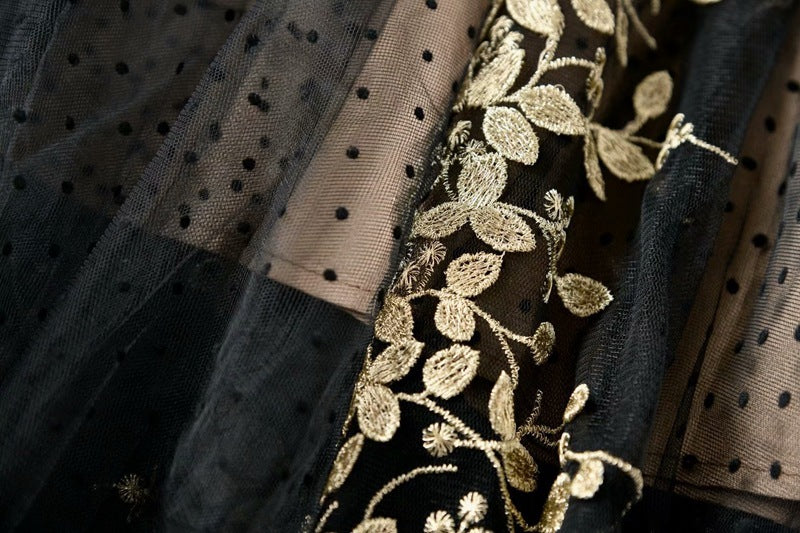 Embroidery Mesh Black Dress Women - GM Traders