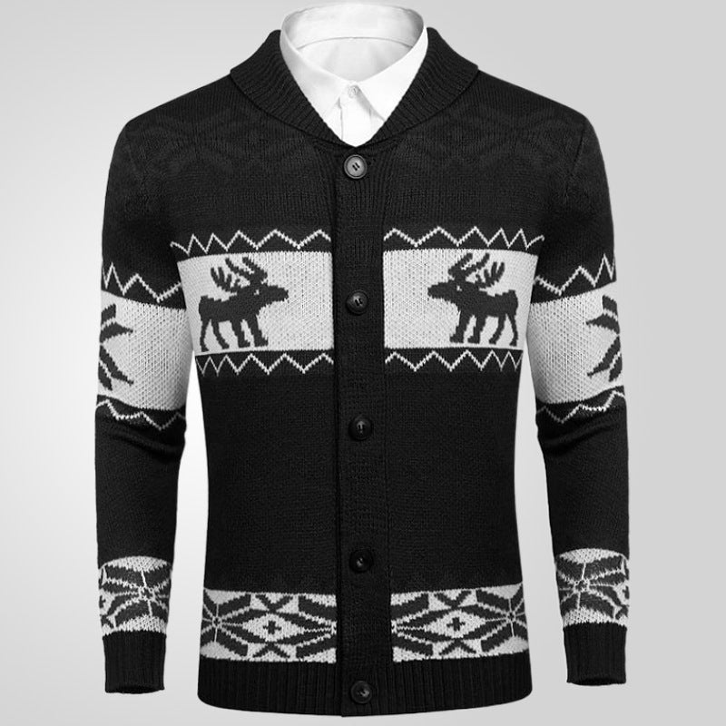 Men’s Christmas Jacquard Button Cardigan Sweater Coat – Holiday Knitwear
