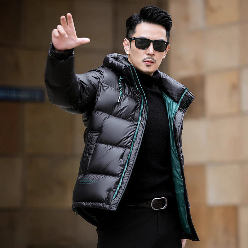 Men’s Premium White Duck Down Hooded Puffer Jacket | Extra Thick Slim Fit Winter Coat