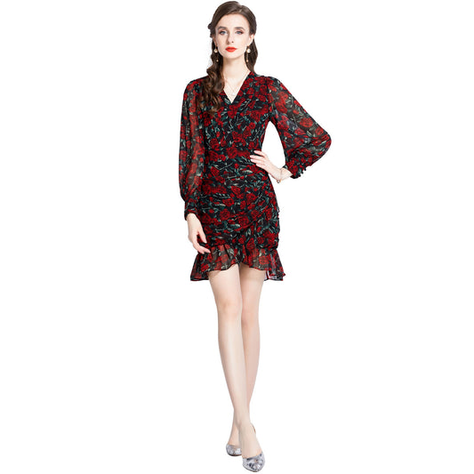 Printed Chiffon Fishtail Dress Women - GM Traders