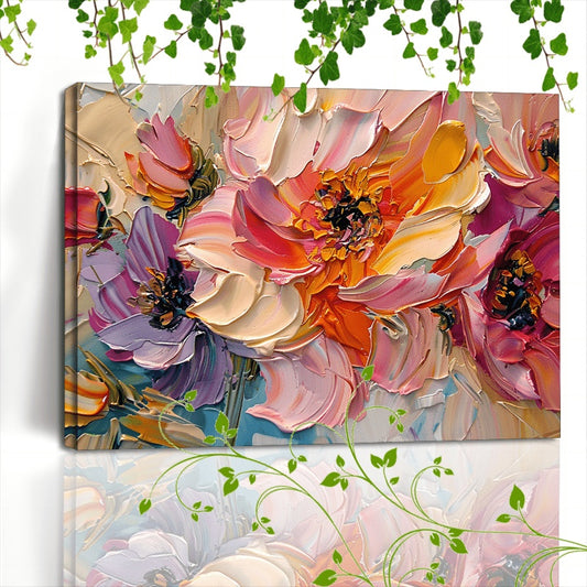 Vibrant Floral Canvas – Framed Abstract Flower Wall Art for Home & Office Decor