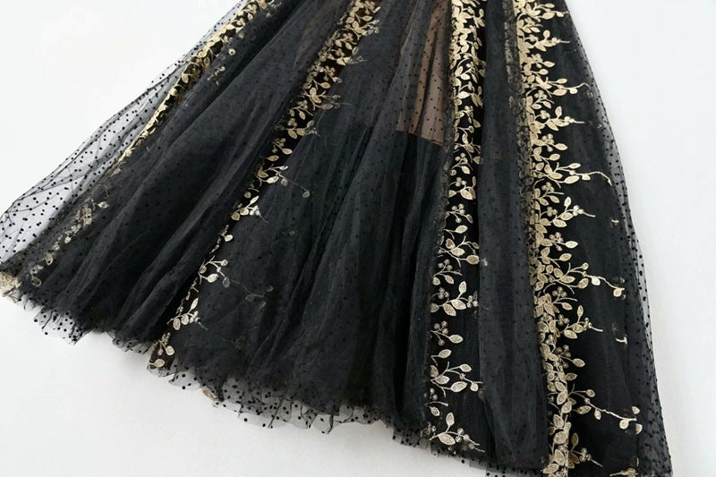 Embroidery Mesh Black Dress Women - GM Traders