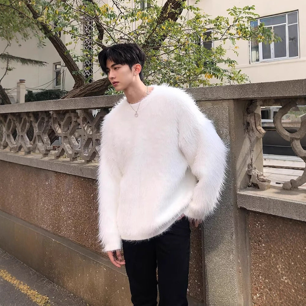 Men’s Loose Casual Knit Pullover | Mink Velvet Soft Autumn Winter Outerwear Top