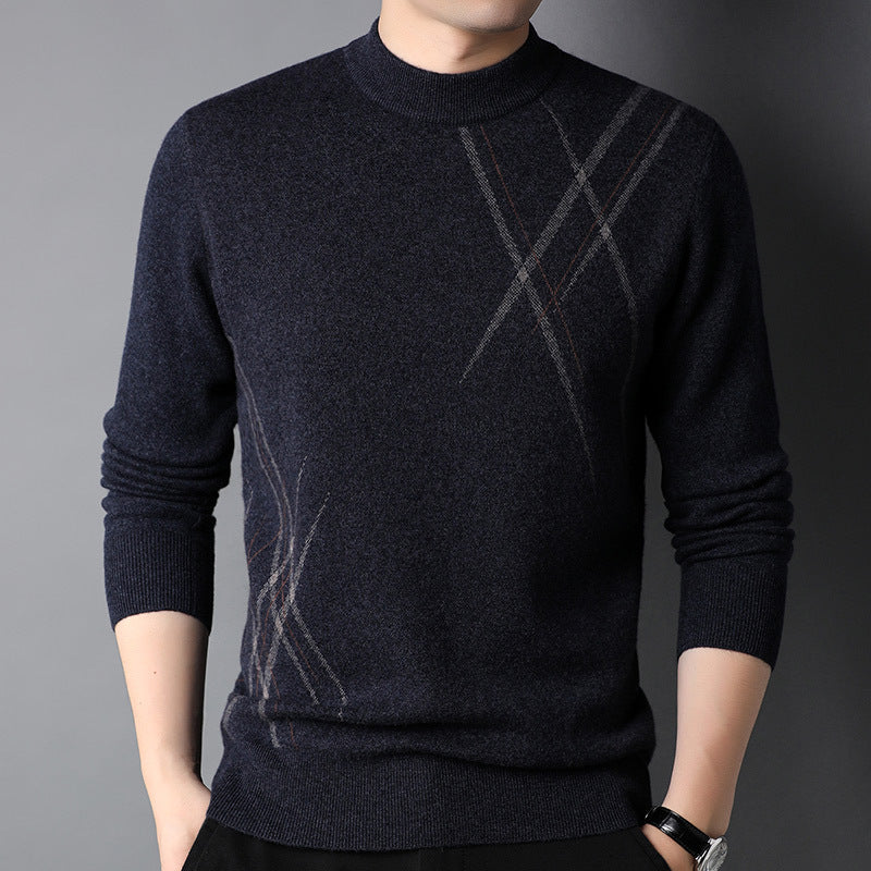 Men’s Slim Fit Striped Crew Neck Sweater | Extra Thick Winter Business Casual Pullover