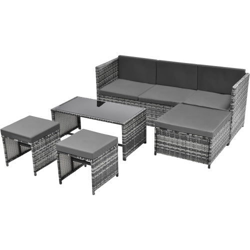 Lounge Set, Garden Furniture Set, Ratten Sofa, Seating Group, Patio Furniture, Grey