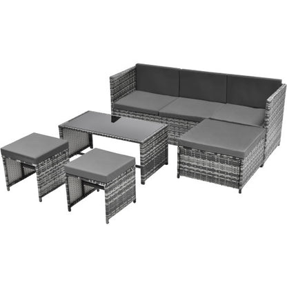 Lounge Set, Garden Furniture Set, Ratten Sofa, Seating Group, Patio Furniture, Grey