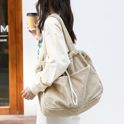Ins Corduroy Shoulder Bags Drawstring Multi-pocket Handbag Women Underarm Bags - GM Traders