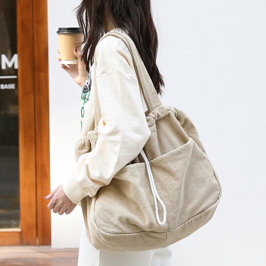Ins Corduroy Shoulder Bags Drawstring Multi-pocket Handbag Women Underarm Bags - GM Traders