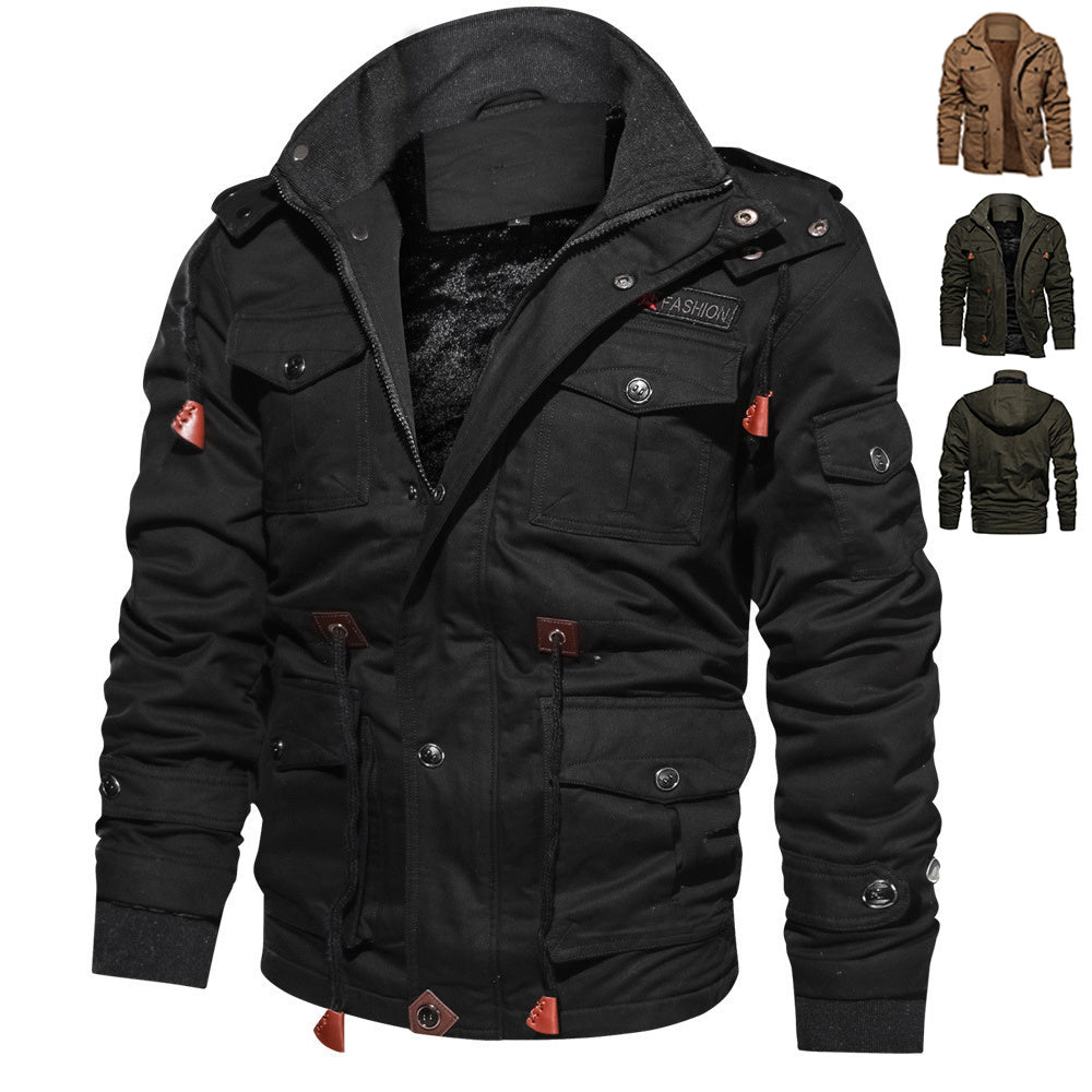 Men’s Winter Zip-Up Coat – Thickened Detachable Hooded Jacket with Multi-Pockets | Casual Cargo Outerwear