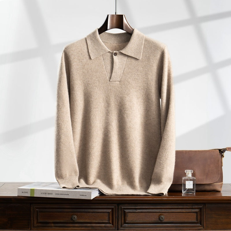 Men’s Lapel Collar Loose Knit Sweater – Casual Winter Fashion Pullover