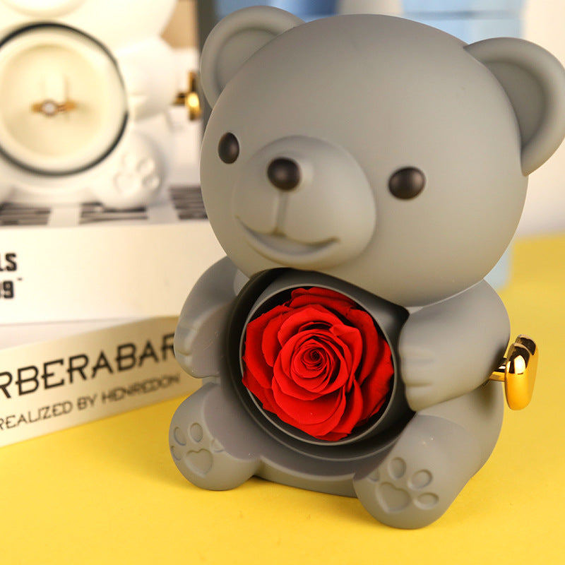 Eternal Rose Teddy Bear Gift Box with Necklace & Rotate Jewelry Case - Valentine's & Wedding Gift for Her