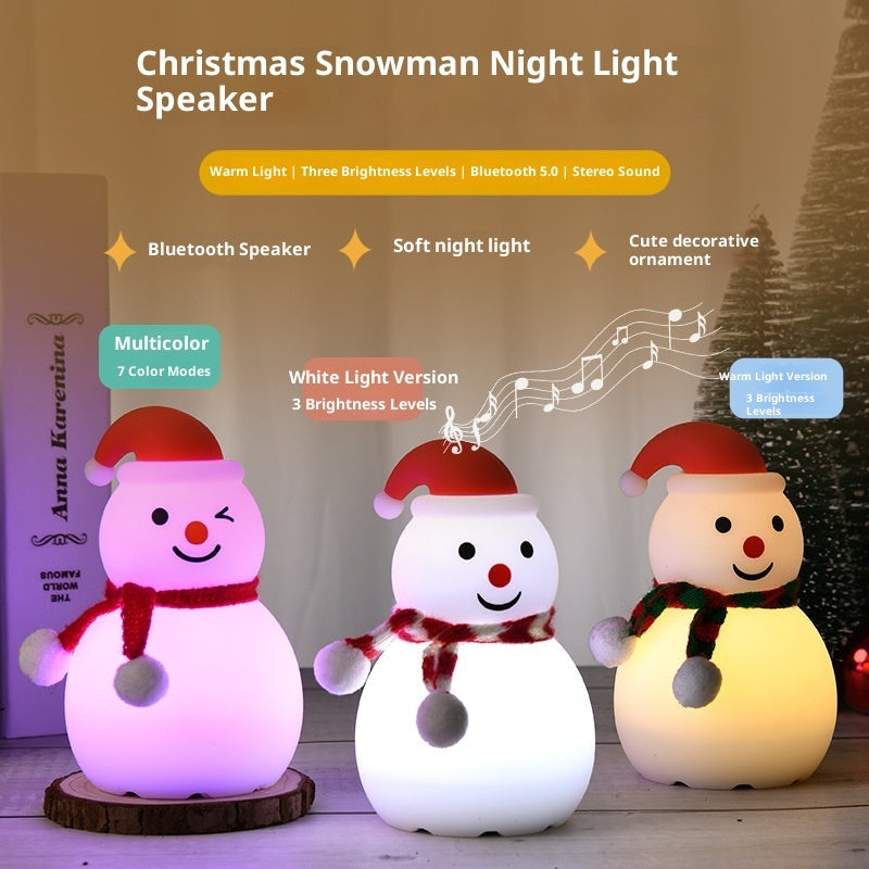 Christmas Snowman Silicone Night Light with Bluetooth Speaker – Soft LED Mini Lamp for Bedroom & Holiday Décor
