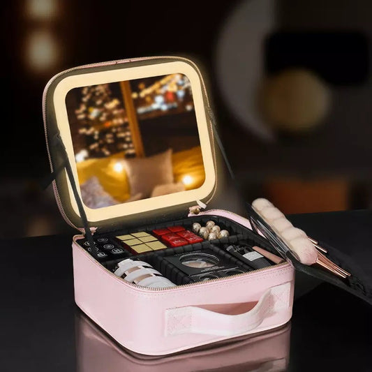 Multifunctional Partition Portable Waterproof Large Capacity Led Mirror Cosmetic Bag
