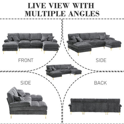 GOMYWAY Sectional Couches For Living Room Modular Sofa With Double Chaise U- Shaped Sofa Set With Chenille Fabric For Home Furniture