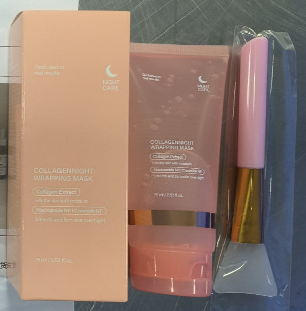 Collagen Night Face Mask 75ml – Firming, Elasticity & Hydration | Anti-Wrinkle Tear-Off Mask with Brush for Skin Repair & Moisturizing | Skin Care Winter