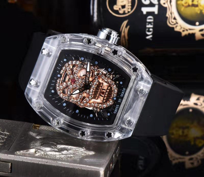 Men’s Business Watch – Ghost Punk Design with Diamond Transparent Case