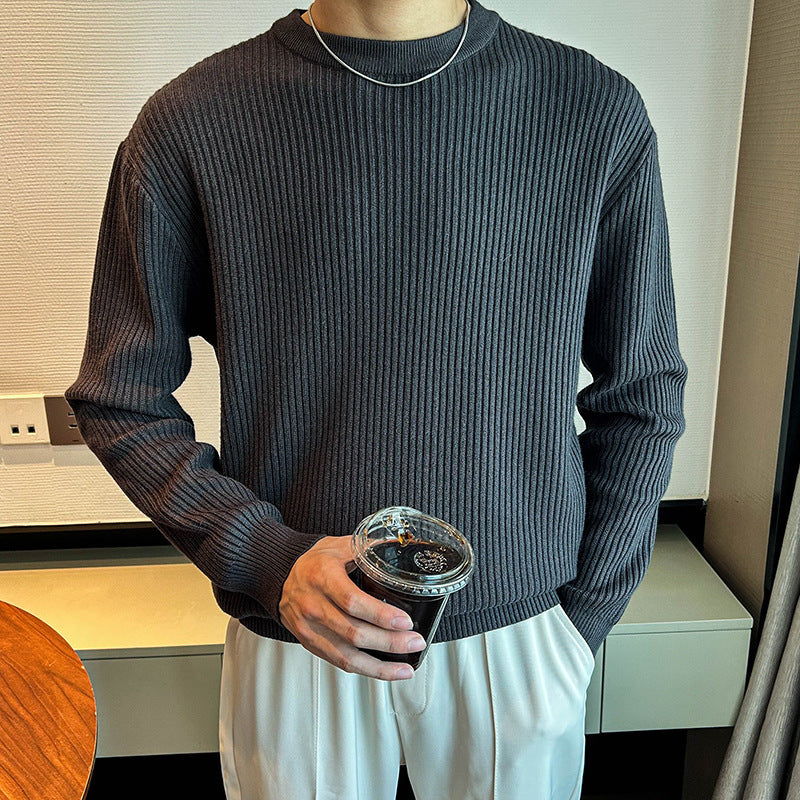 Men’s Thick Ribbed Round Neck Sweater – Autumn & Winter Warm Knitted Casual Pullover