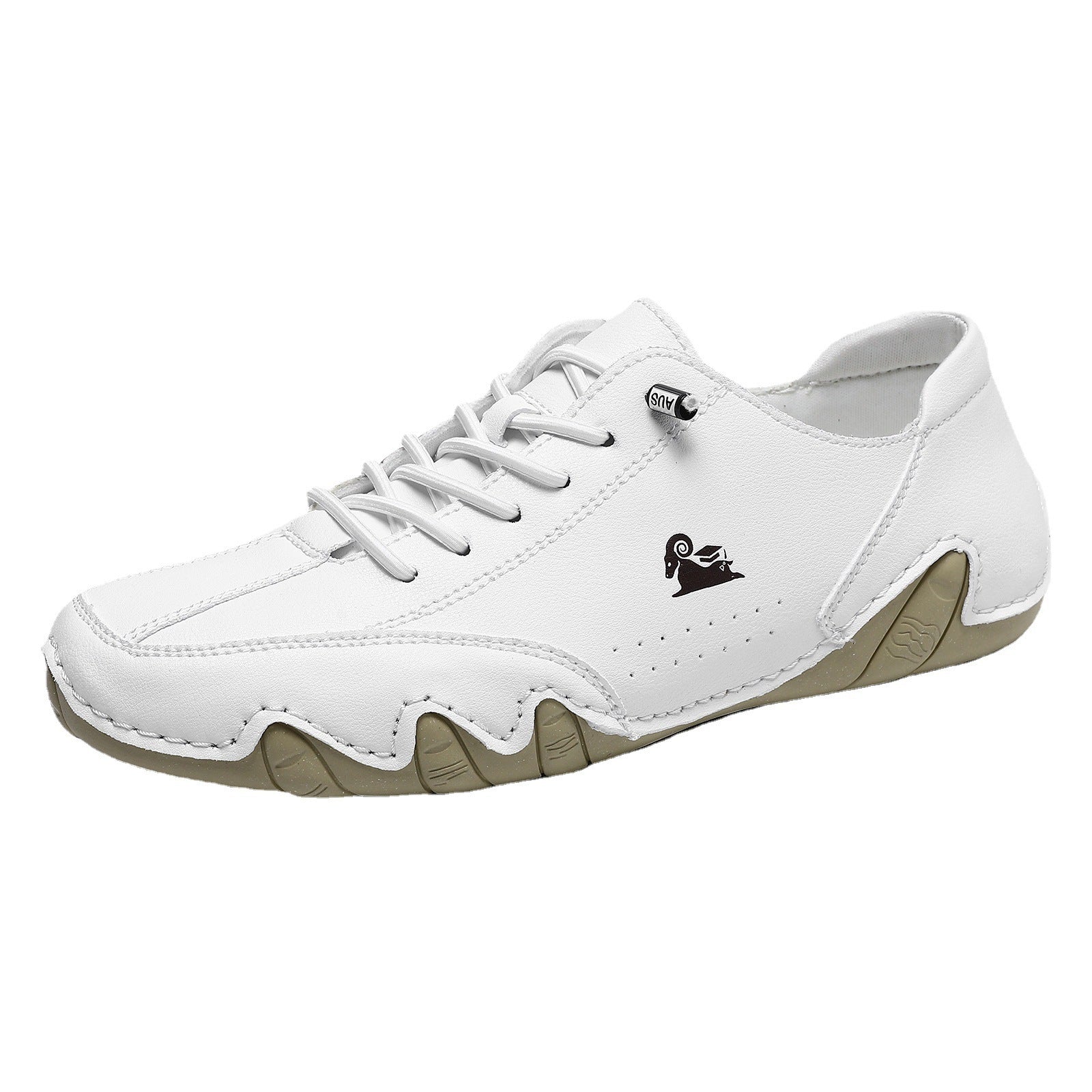 White leather Gleam Manor casual shoes Lazy Man Octopus with black accents