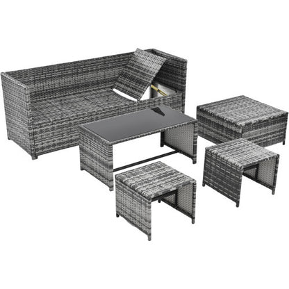 Lounge Set, Garden Furniture Set, Ratten Sofa, Seating Group, Patio Furniture, Grey