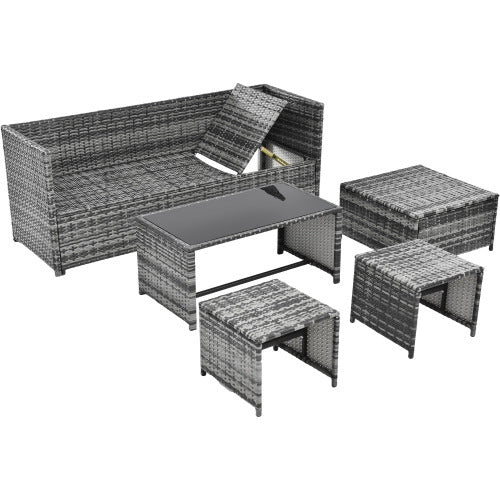 Lounge Set, Garden Furniture Set, Ratten Sofa, Seating Group, Patio Furniture, Grey